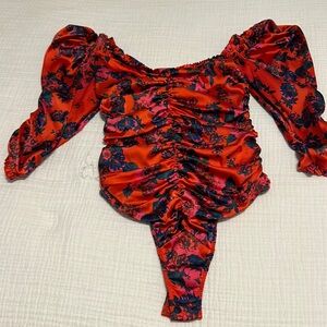 FL&L red silk bodysuit